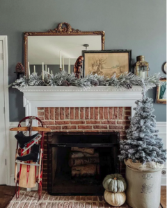 vintage winter fireplace decor