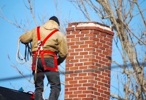 man repointing a chimney